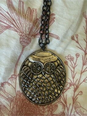 Owl Pendant Necklace in Antiqued Brass